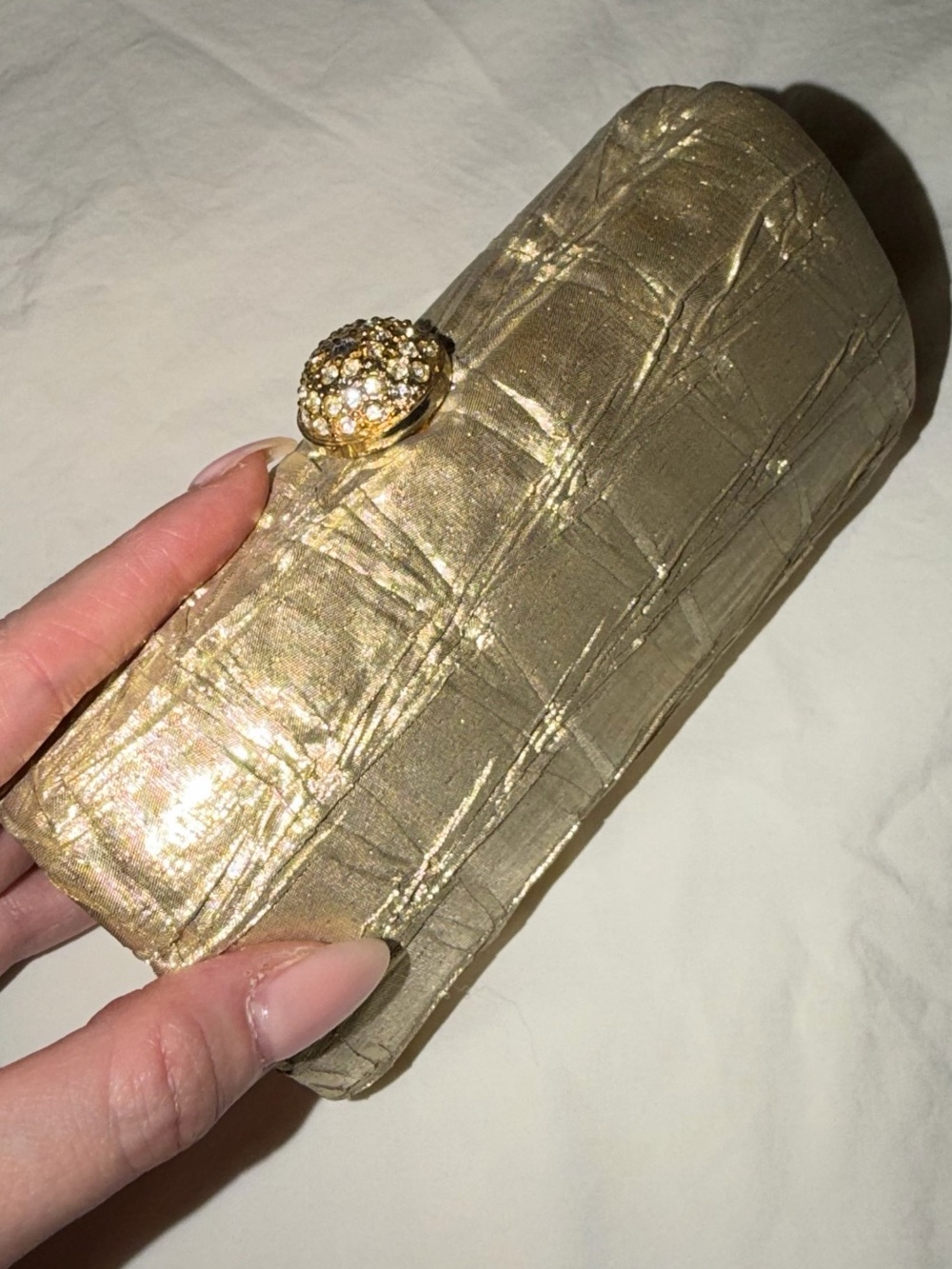Source Unknown Gold Quilted Evening Clutch with Crystal-Embellished Button
